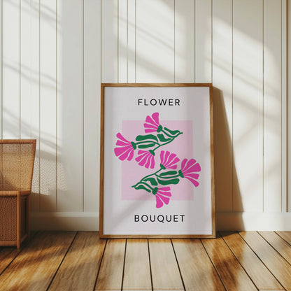 Premium Poster of Flower Bouquet Pink and Green Design Art Posters