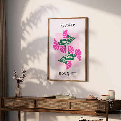 Premium Poster of Flower Bouquet Pink and Green Design Art Posters