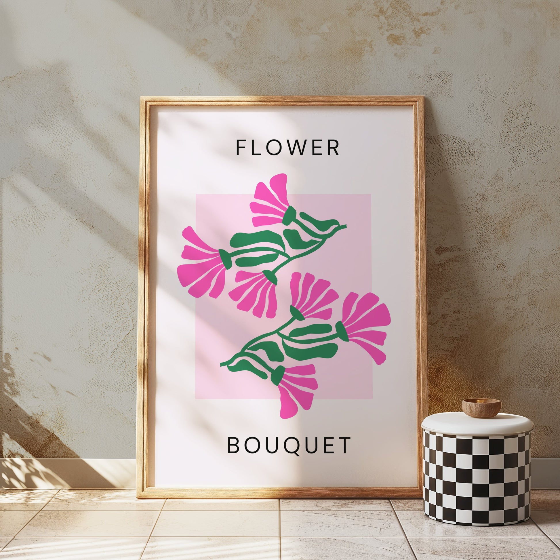 Premium Poster of Flower Bouquet Pink and Green Design Art Posters