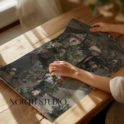 Premium Poster of Flower Market Scene with Women Shopping Posters