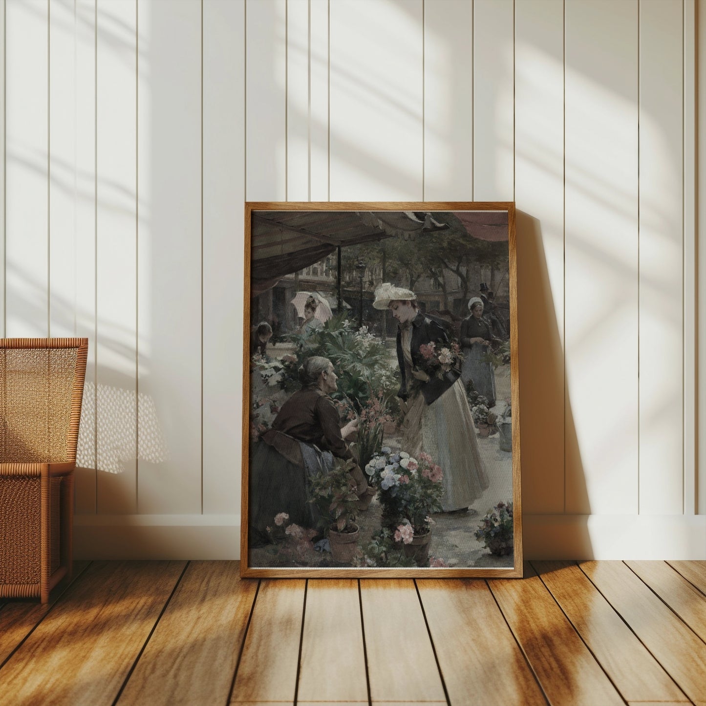 Premium Poster of Flower Market Scene with Women Shopping Posters