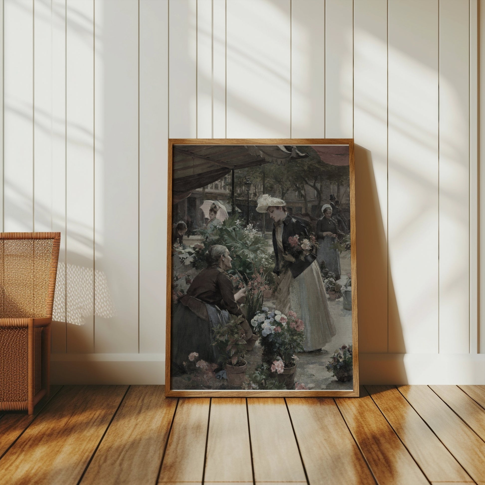 Premium Poster of Flower Market Scene with Women Shopping Posters