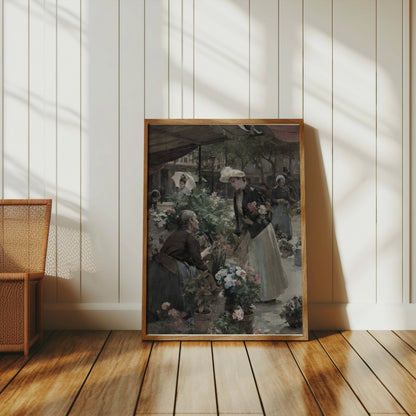 Premium Poster of Flower Market Scene with Women Shopping Posters