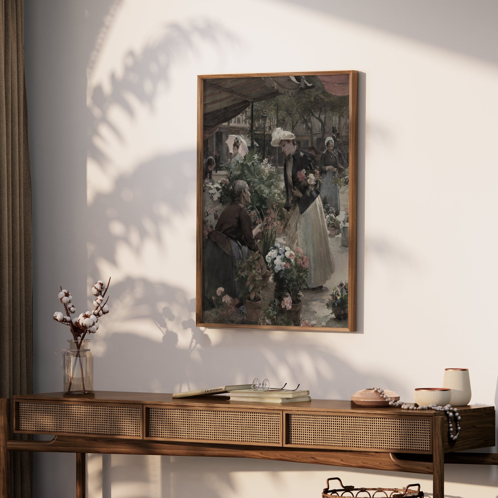 Premium Poster of Flower Market Scene with Women Shopping Posters