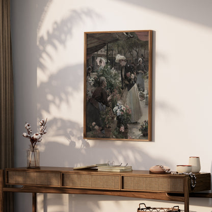 Premium Poster of Flower Market Scene with Women Shopping Posters