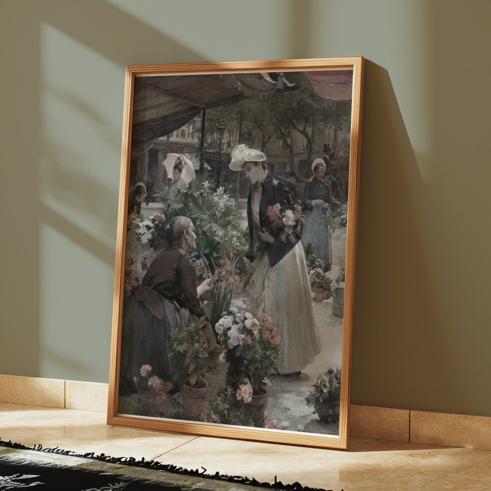 Premium Poster of Flower Market Scene with Women Shopping Posters