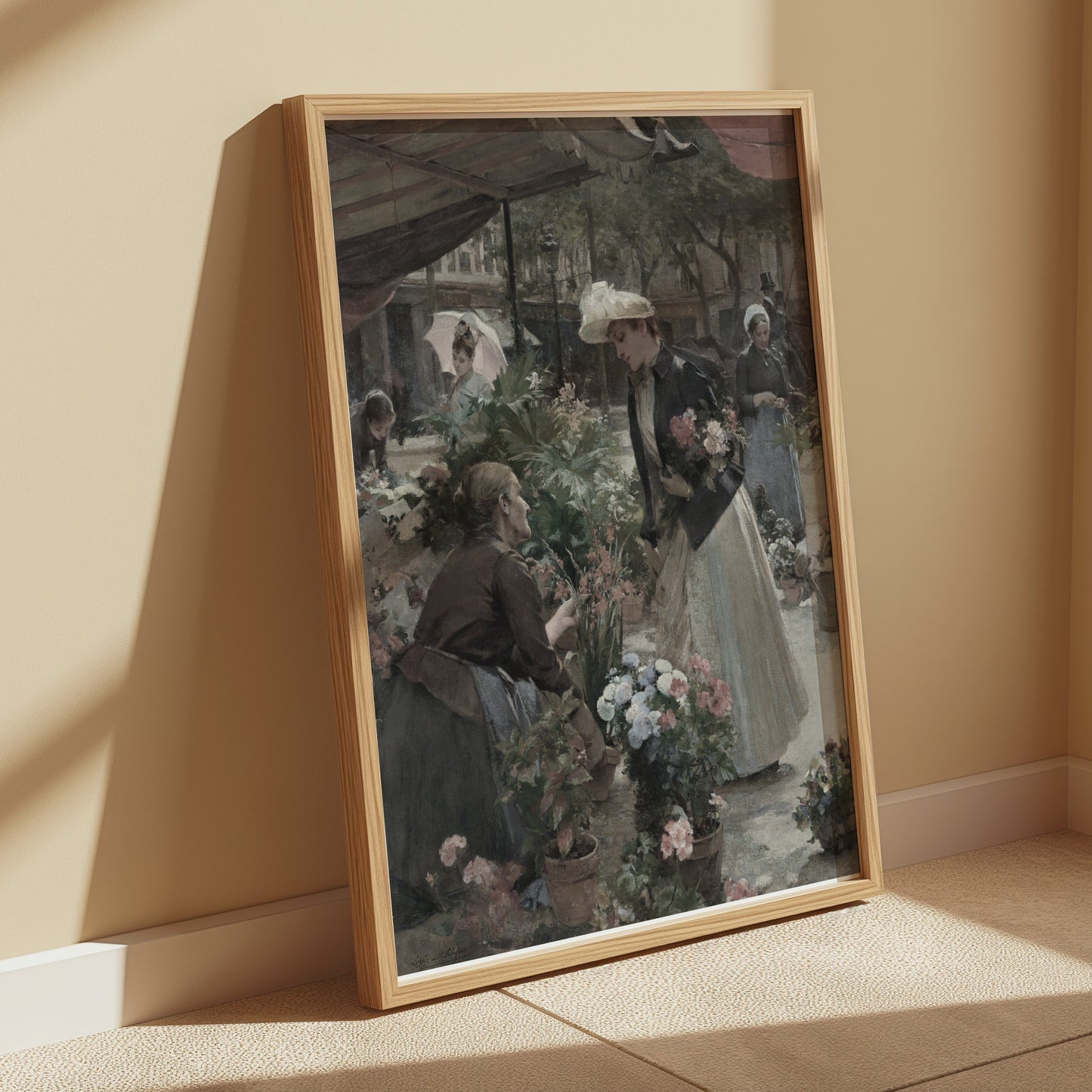 Premium Poster of Flower Market Scene with Women Shopping Posters