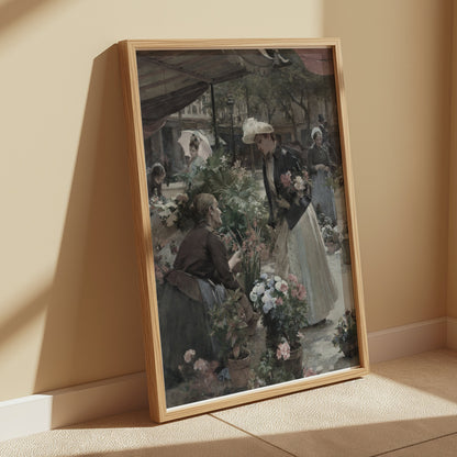 Premium Poster of Flower Market Scene with Women Shopping Posters