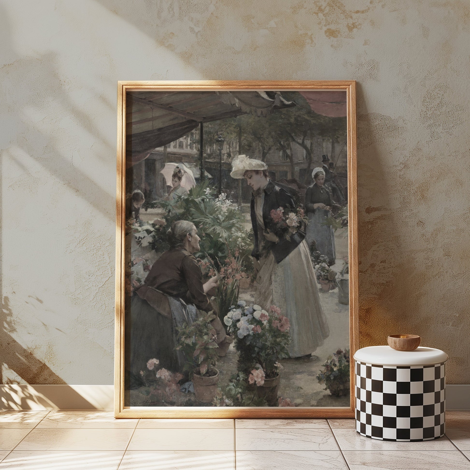 Premium Poster of Flower Market Scene with Women Shopping Posters