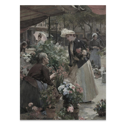 Premium Poster of Flower Market Scene with Women Shopping Posters