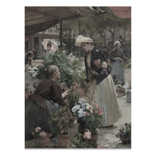 Premium Poster of Flower Market Scene with Women Shopping Posters