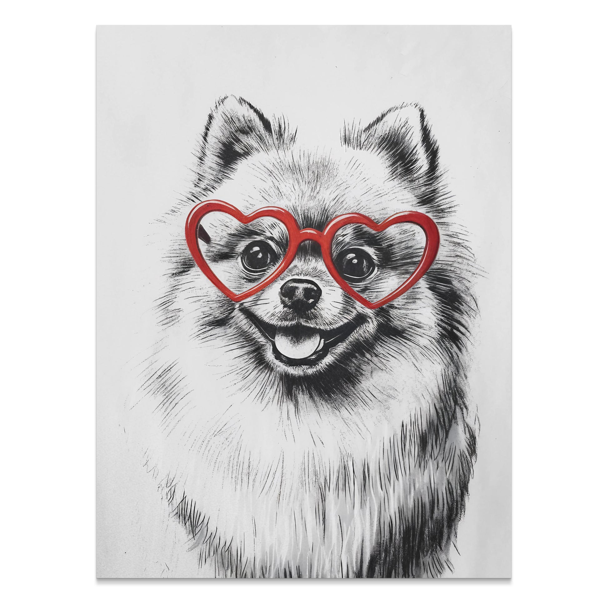 Premium Poster of Fluffy Pomeranian Dog Wearing Heart Shaped Glasses Posters