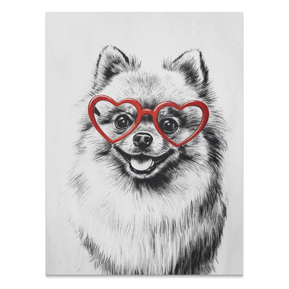 Premium Poster of Fluffy Pomeranian Dog Wearing Heart Shaped Glasses Posters