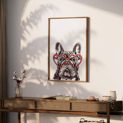 Premium Poster of French Bulldog Art Print with Heart Glasses Posters