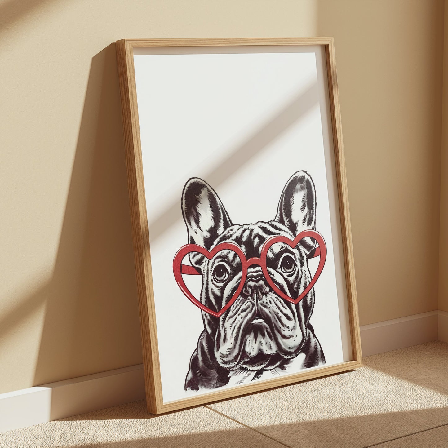 Premium Poster of French Bulldog Art Print with Heart Glasses Posters