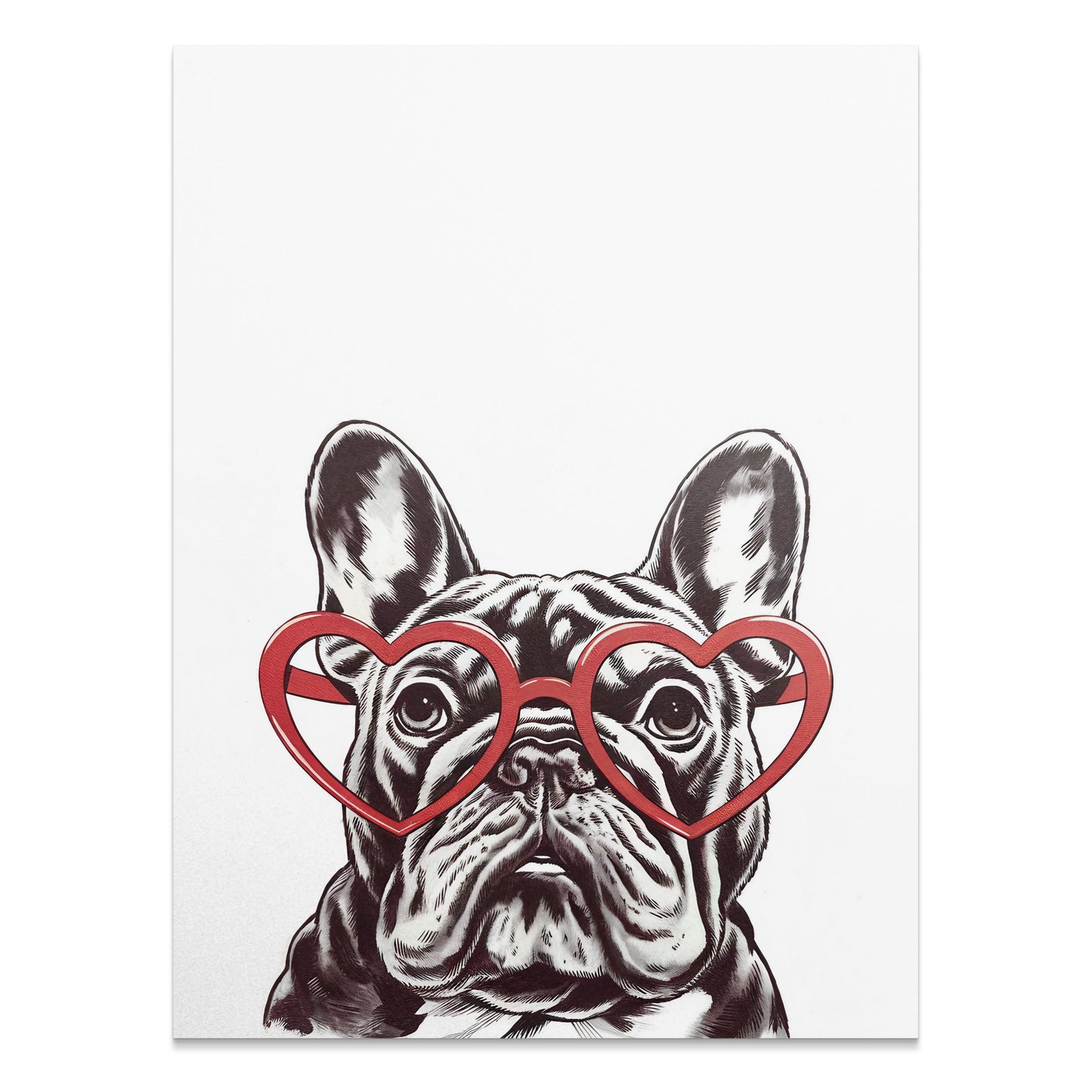 Premium Poster of French Bulldog Art Print with Heart Glasses Posters