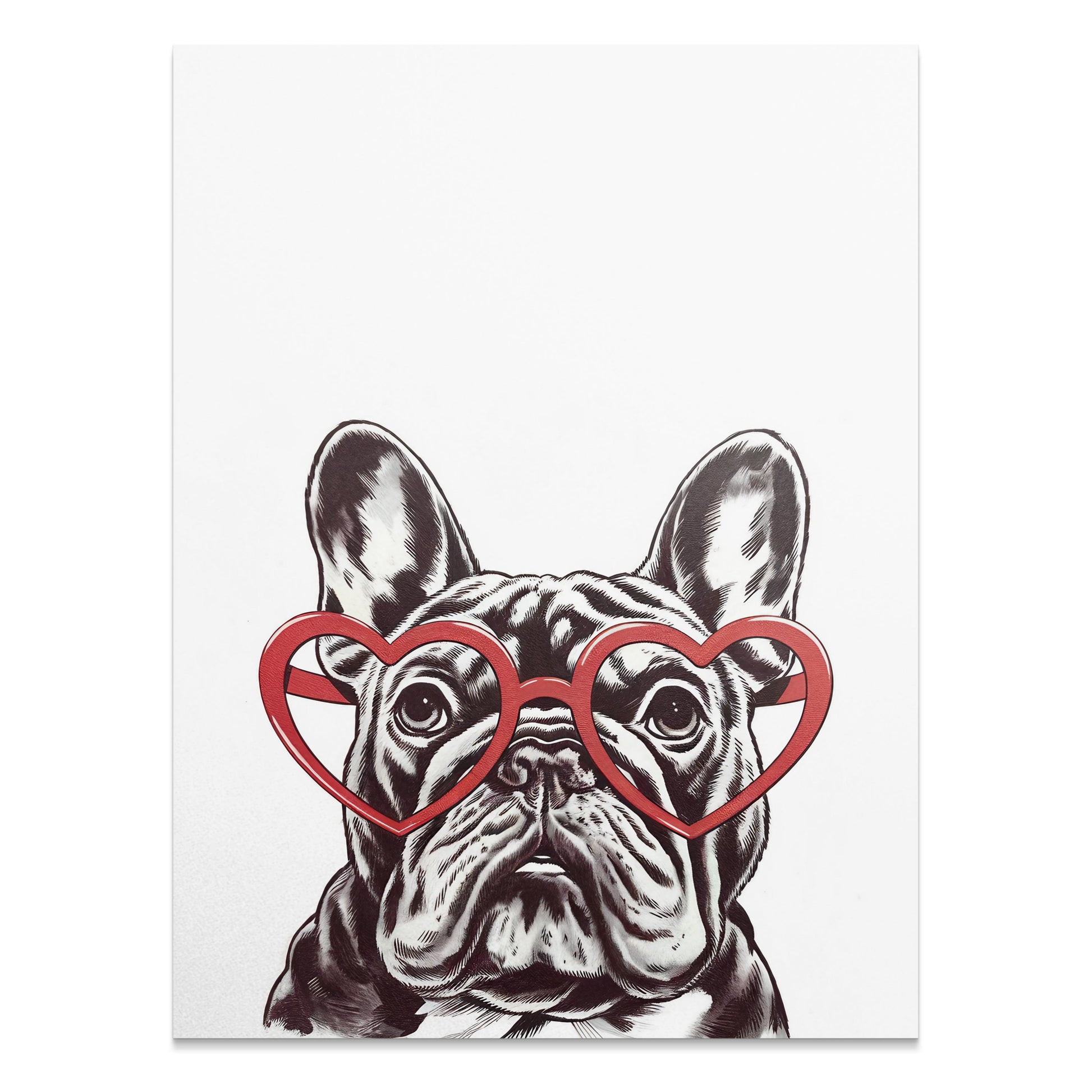 Premium Poster of French Bulldog Art Print with Heart Glasses Posters