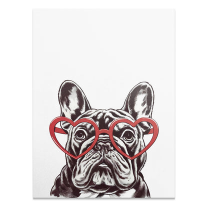 Premium Poster of French Bulldog Art Print with Heart Glasses Posters