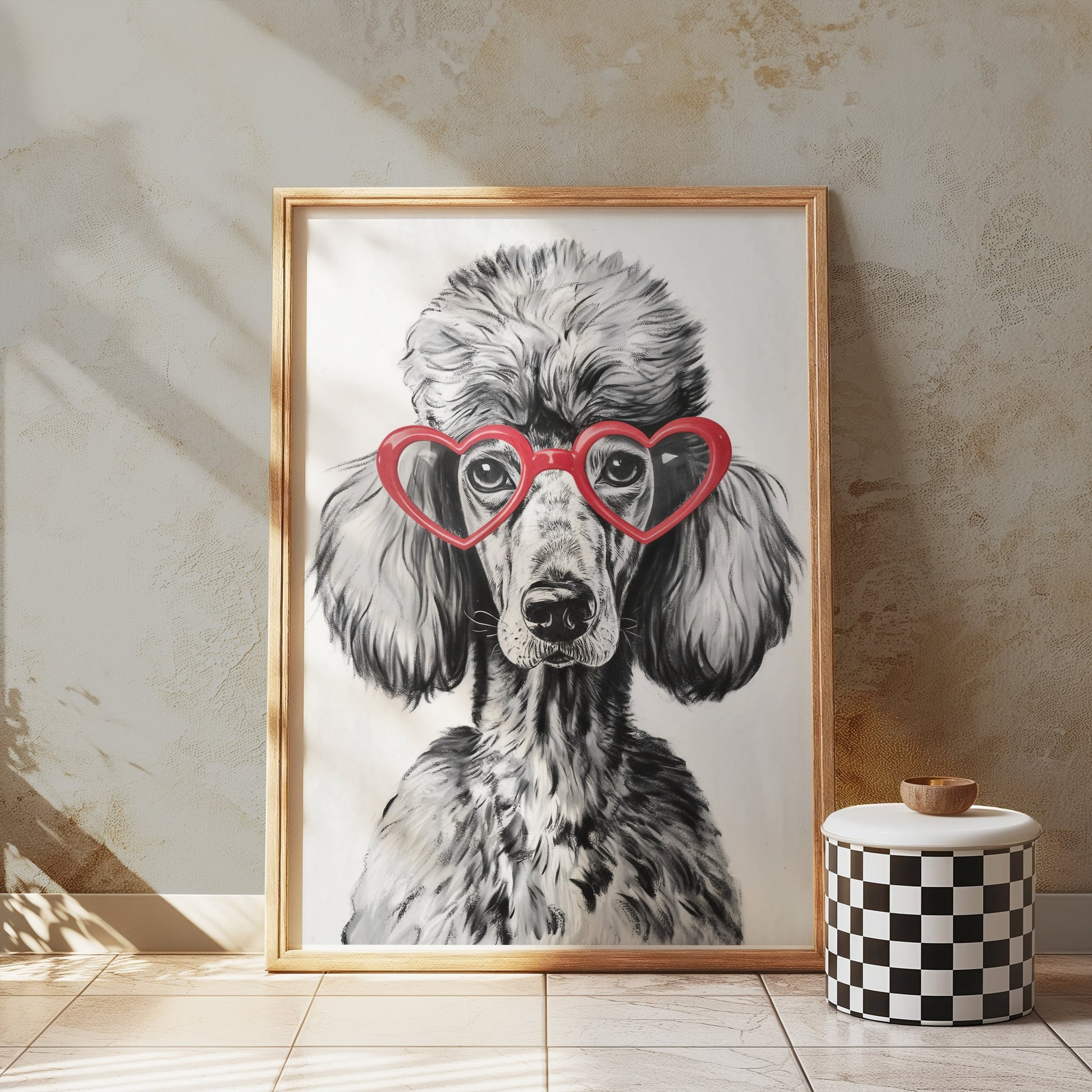 Premium Poster of French Poodle with Red Heart Glasses Posters