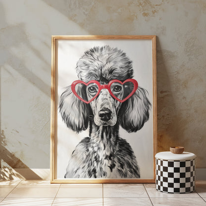 Premium Poster of French Poodle with Red Heart Glasses Posters