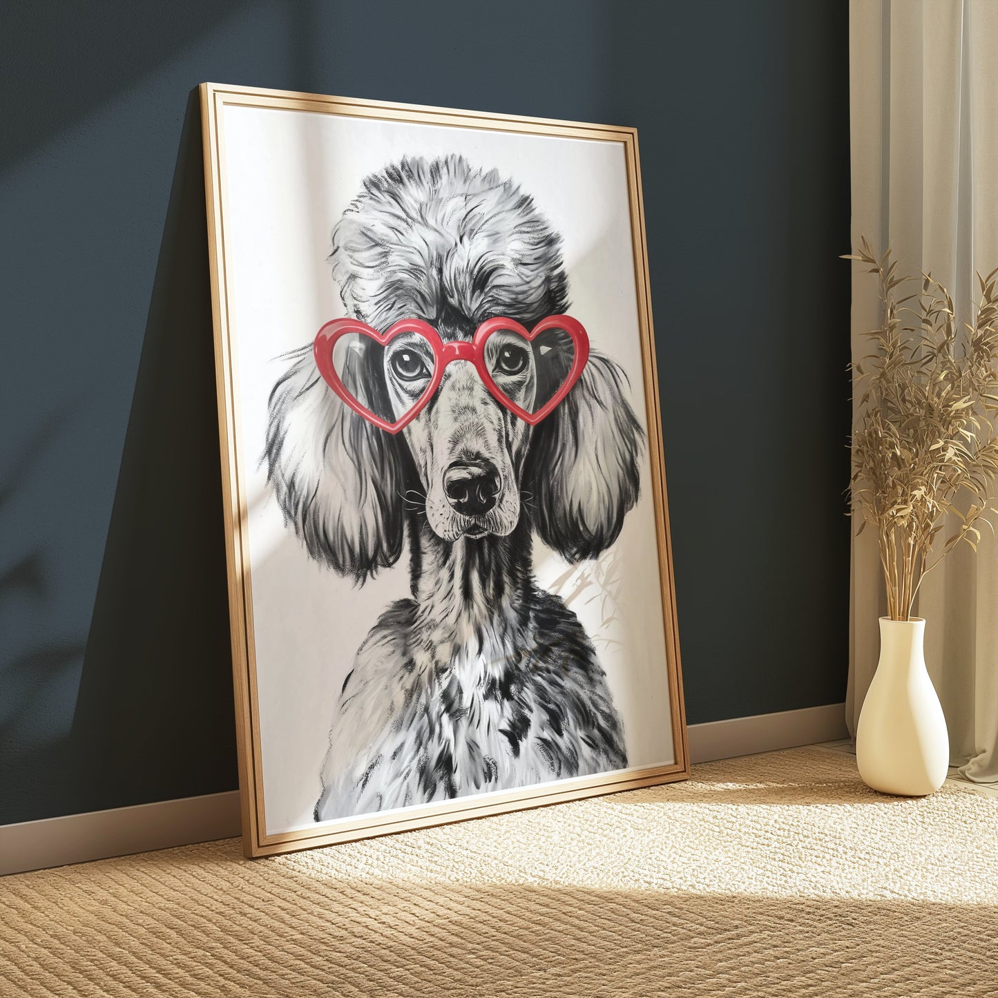 Premium Poster of French Poodle with Red Heart Glasses Posters