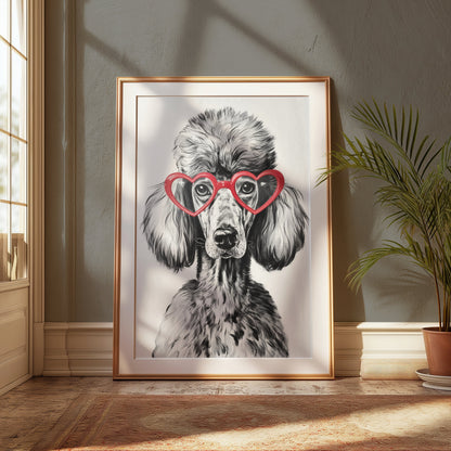 Premium Poster of French Poodle with Red Heart Glasses Posters