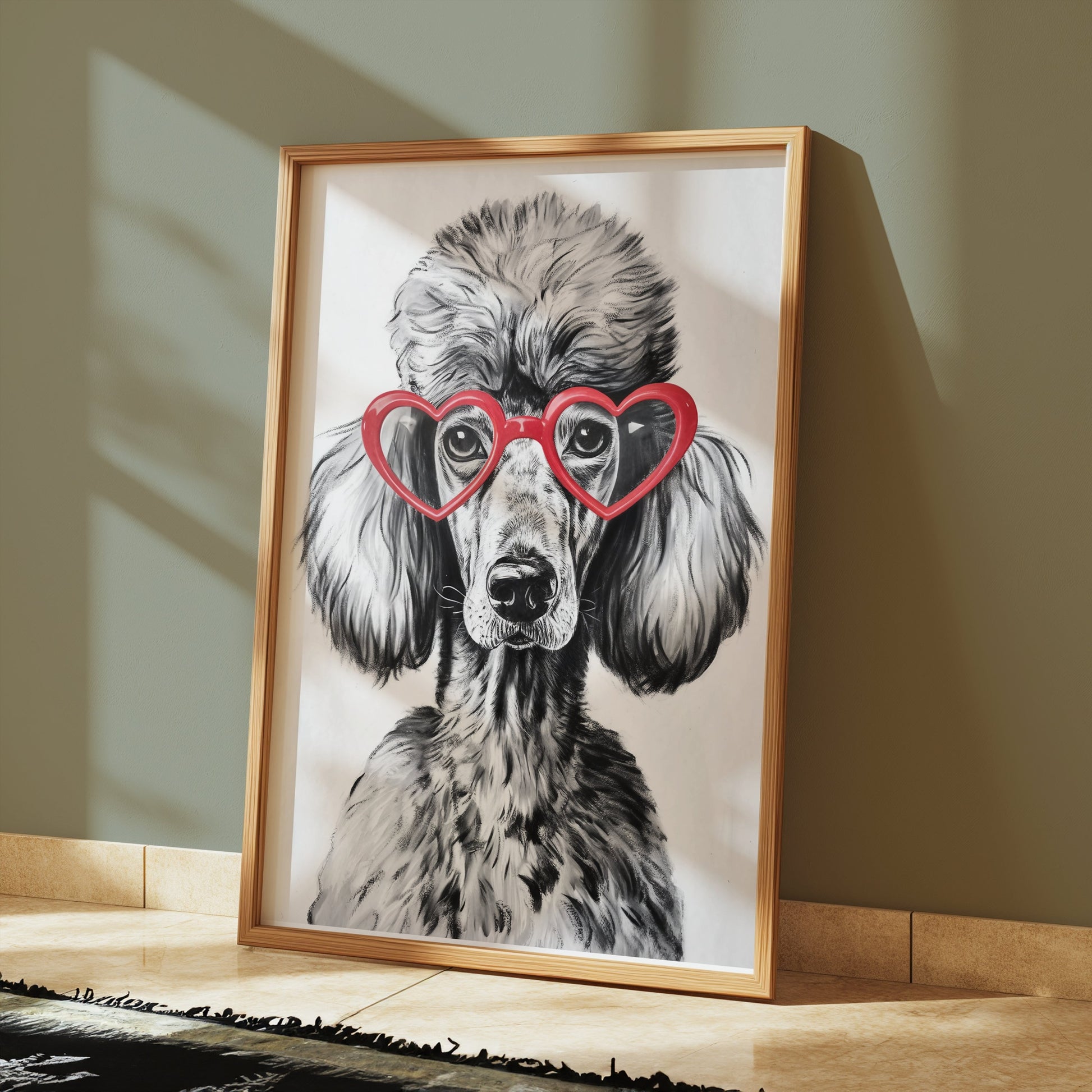 Premium Poster of French Poodle with Red Heart Glasses Posters