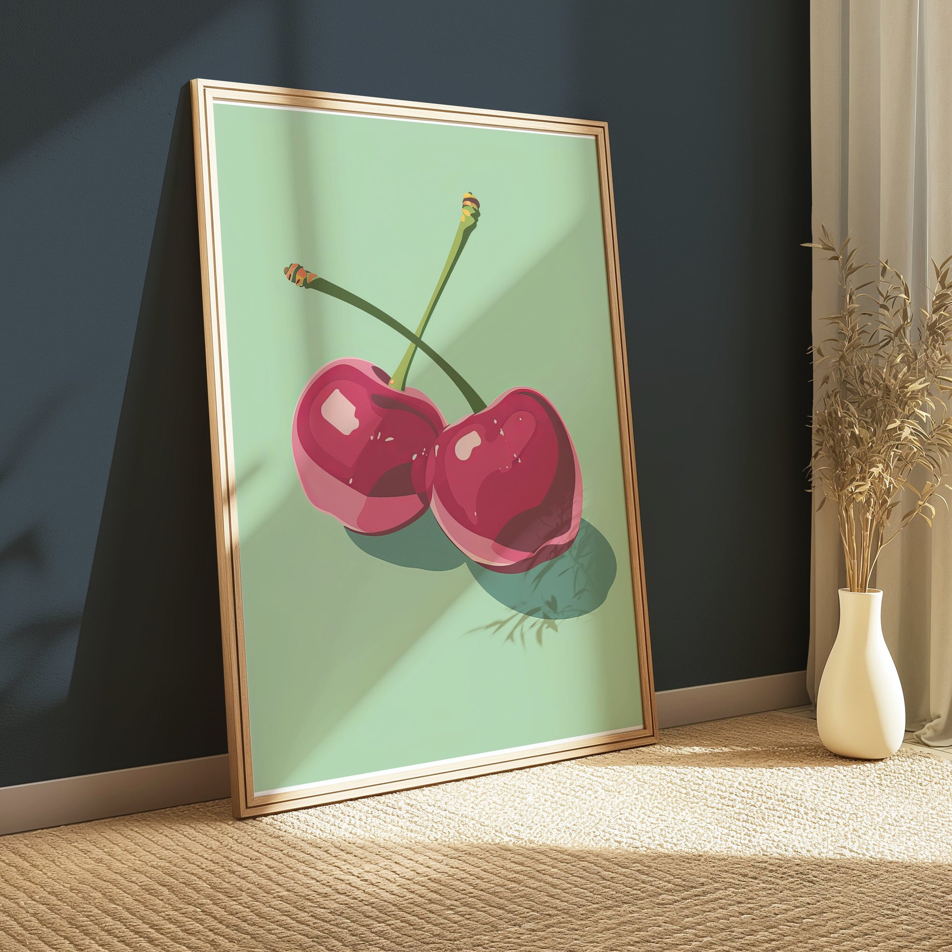 Premium Poster of Fresh Vibrant Red Cherries Art Print Posters