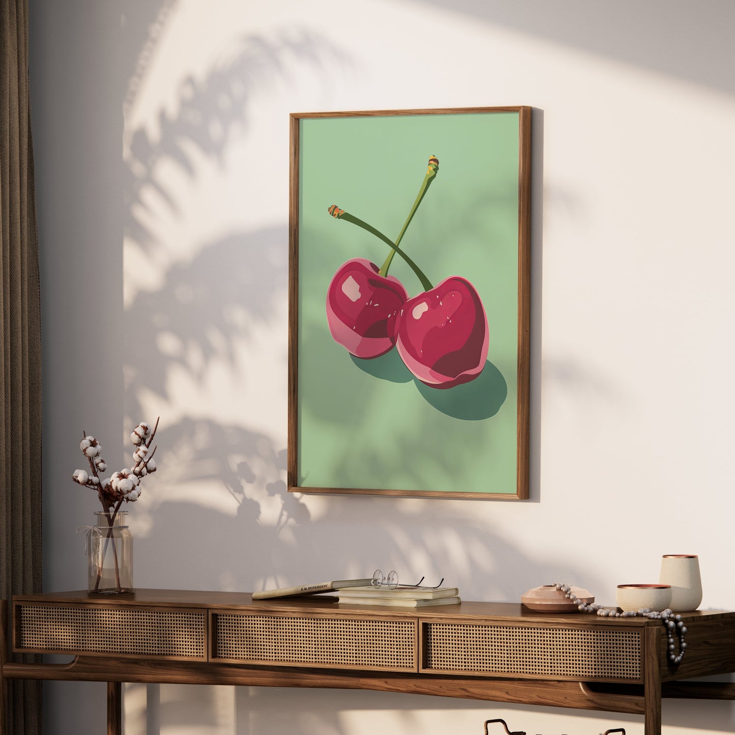 Premium Poster of Fresh Vibrant Red Cherries Art Print Posters