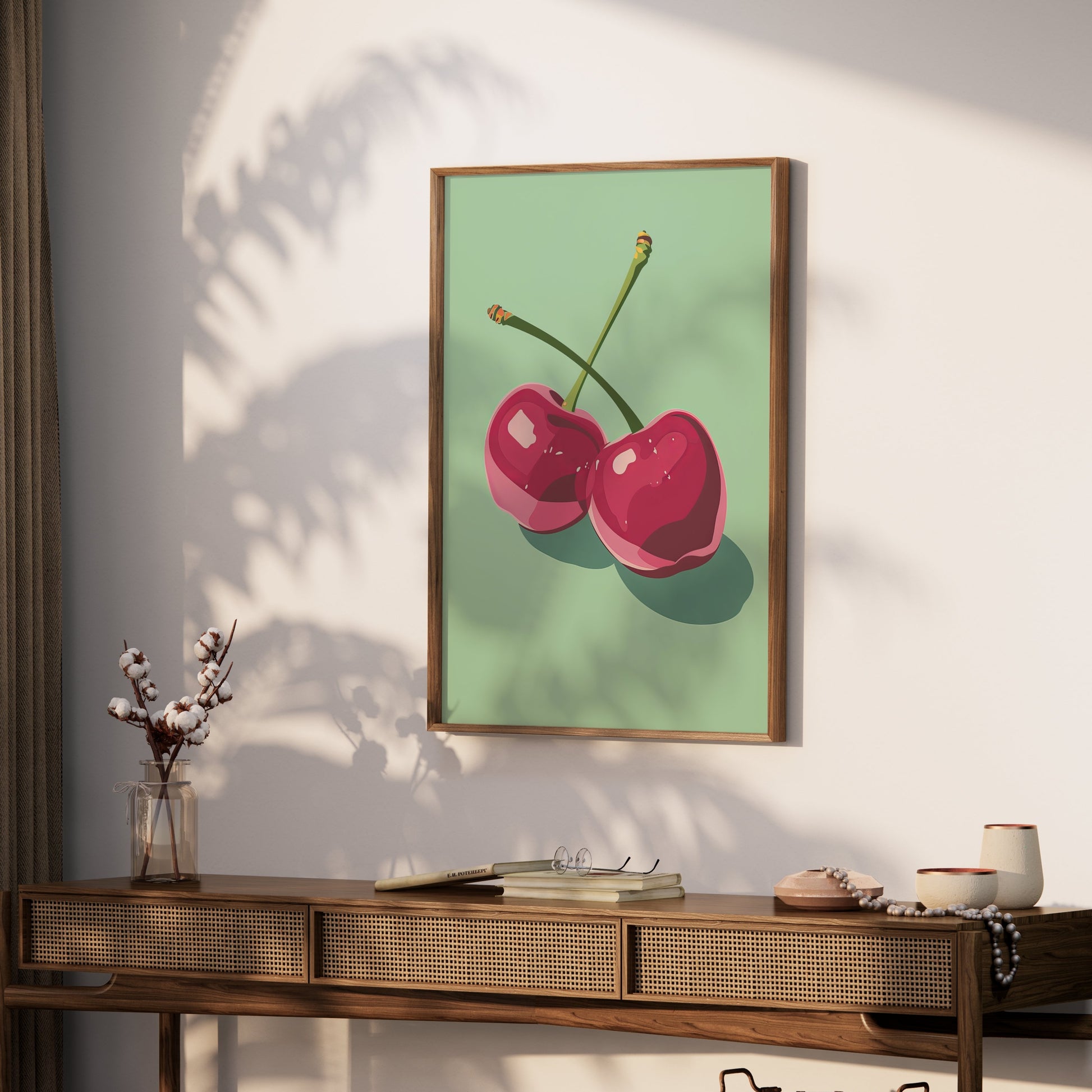 Premium Poster of Fresh Vibrant Red Cherries Art Print Posters