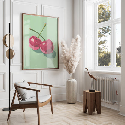 Premium Poster of Fresh Vibrant Red Cherries Art Print Posters