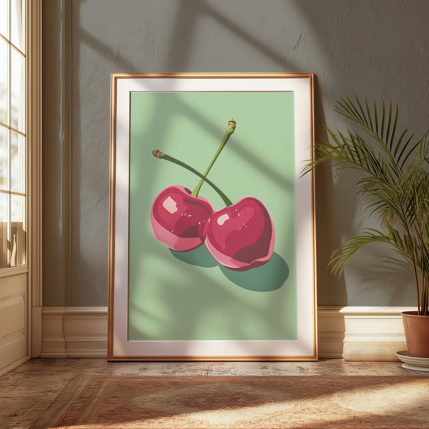 Premium Poster of Fresh Vibrant Red Cherries Art Print Posters