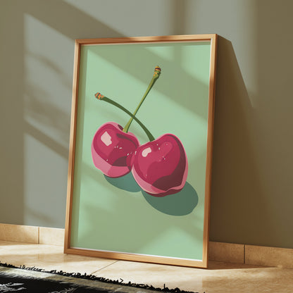 Premium Poster of Fresh Vibrant Red Cherries Art Print Posters