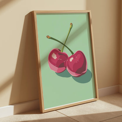 Premium Poster of Fresh Vibrant Red Cherries Art Print Posters
