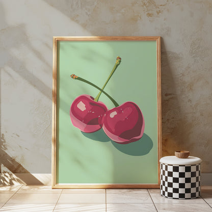 Premium Poster of Fresh Vibrant Red Cherries Art Print Posters