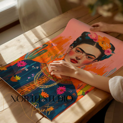 Premium Poster of Frida Kahlo Inspired Floral Portrait Art Posters