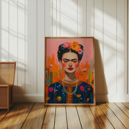Premium Poster of Frida Kahlo Inspired Floral Portrait Art Posters