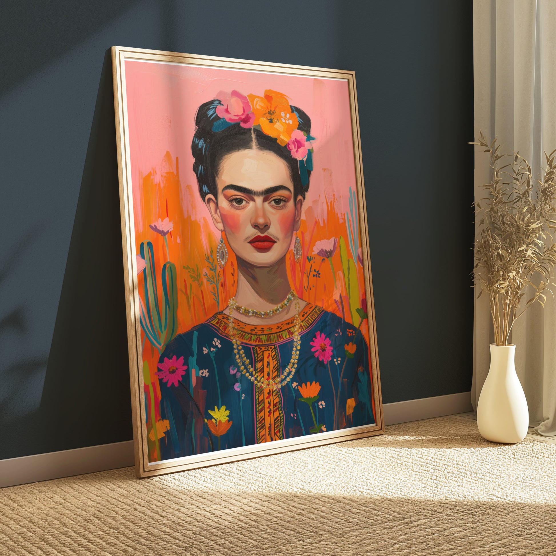 Premium Poster of Frida Kahlo Inspired Floral Portrait Art Posters