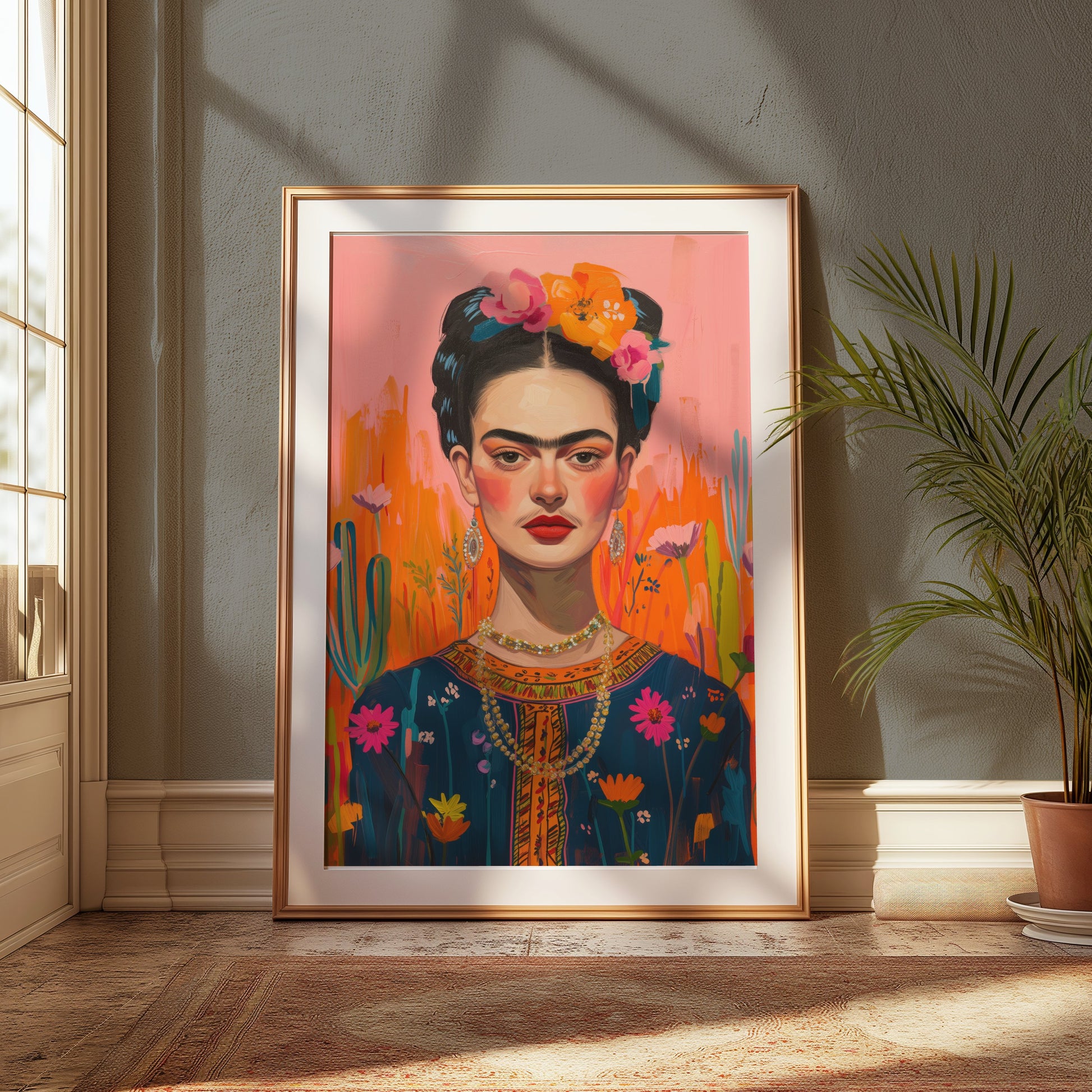 Premium Poster of Frida Kahlo Inspired Floral Portrait Art Posters