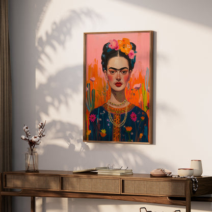 Premium Poster of Frida Kahlo Inspired Floral Portrait Art Posters