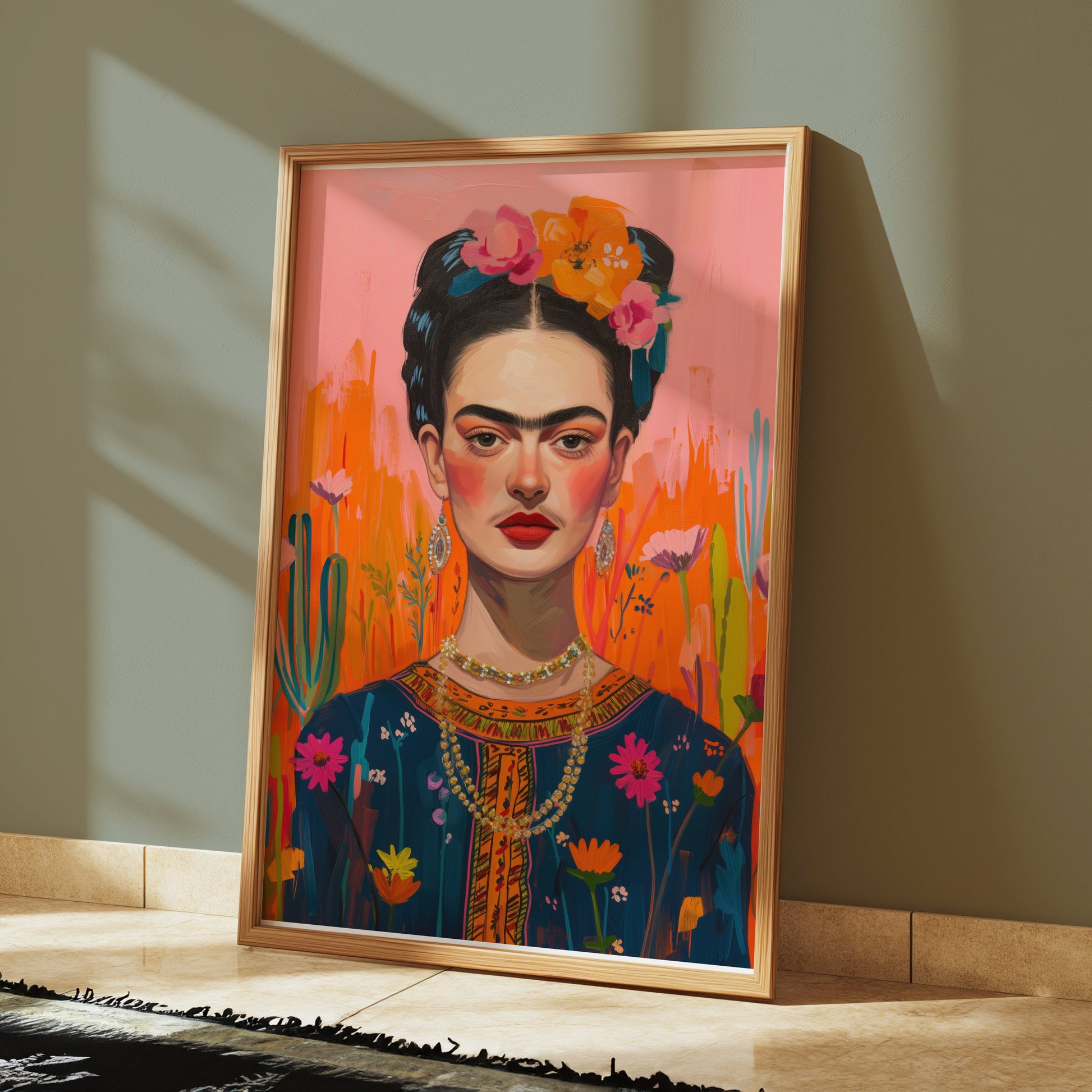 Premium Poster of Frida Kahlo Inspired Floral Portrait Art Posters