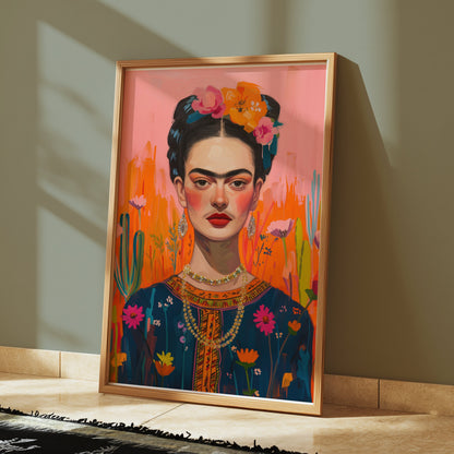 Premium Poster of Frida Kahlo Inspired Floral Portrait Art Posters