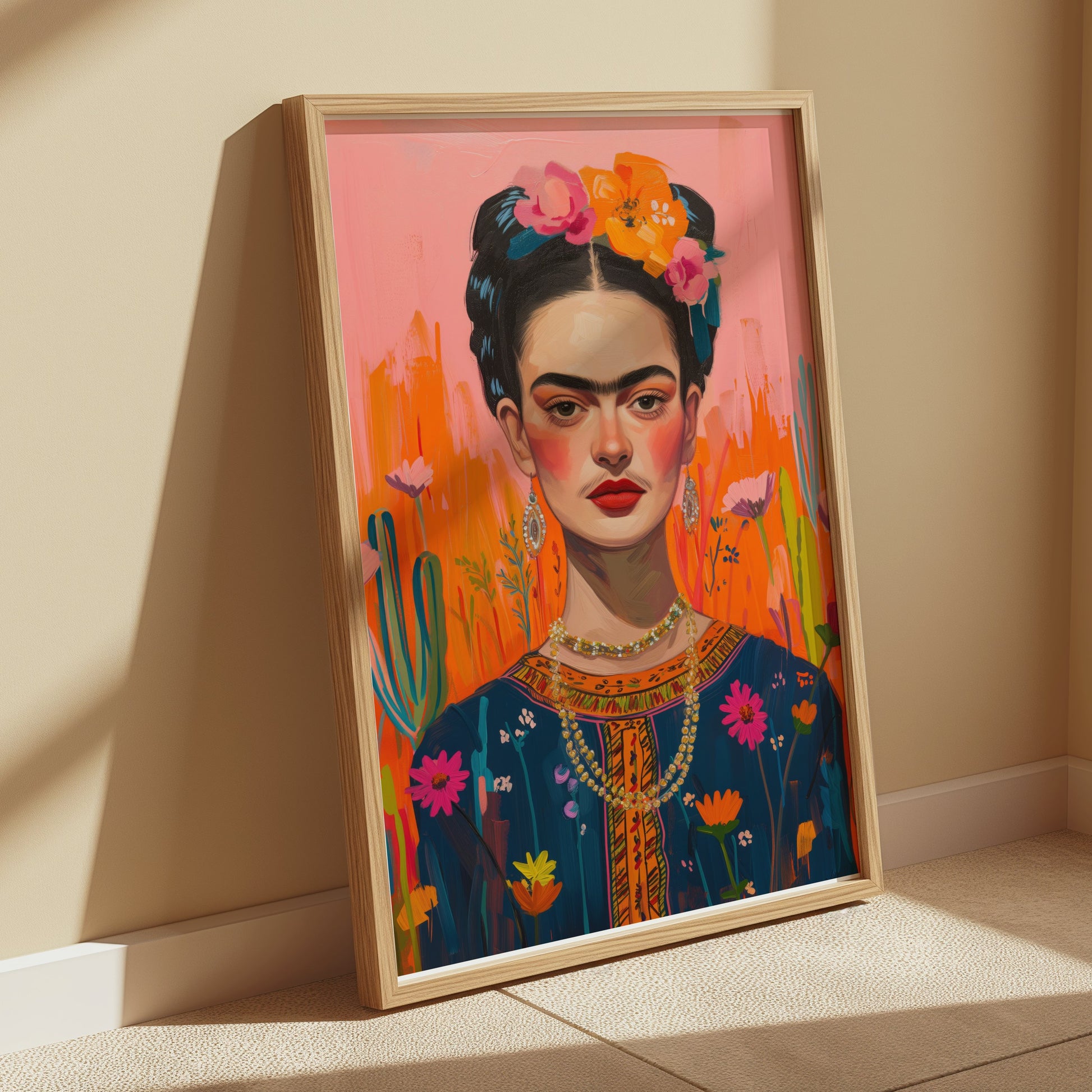 Premium Poster of Frida Kahlo Inspired Floral Portrait Art Posters