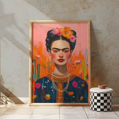 Premium Poster of Frida Kahlo Inspired Floral Portrait Art Posters