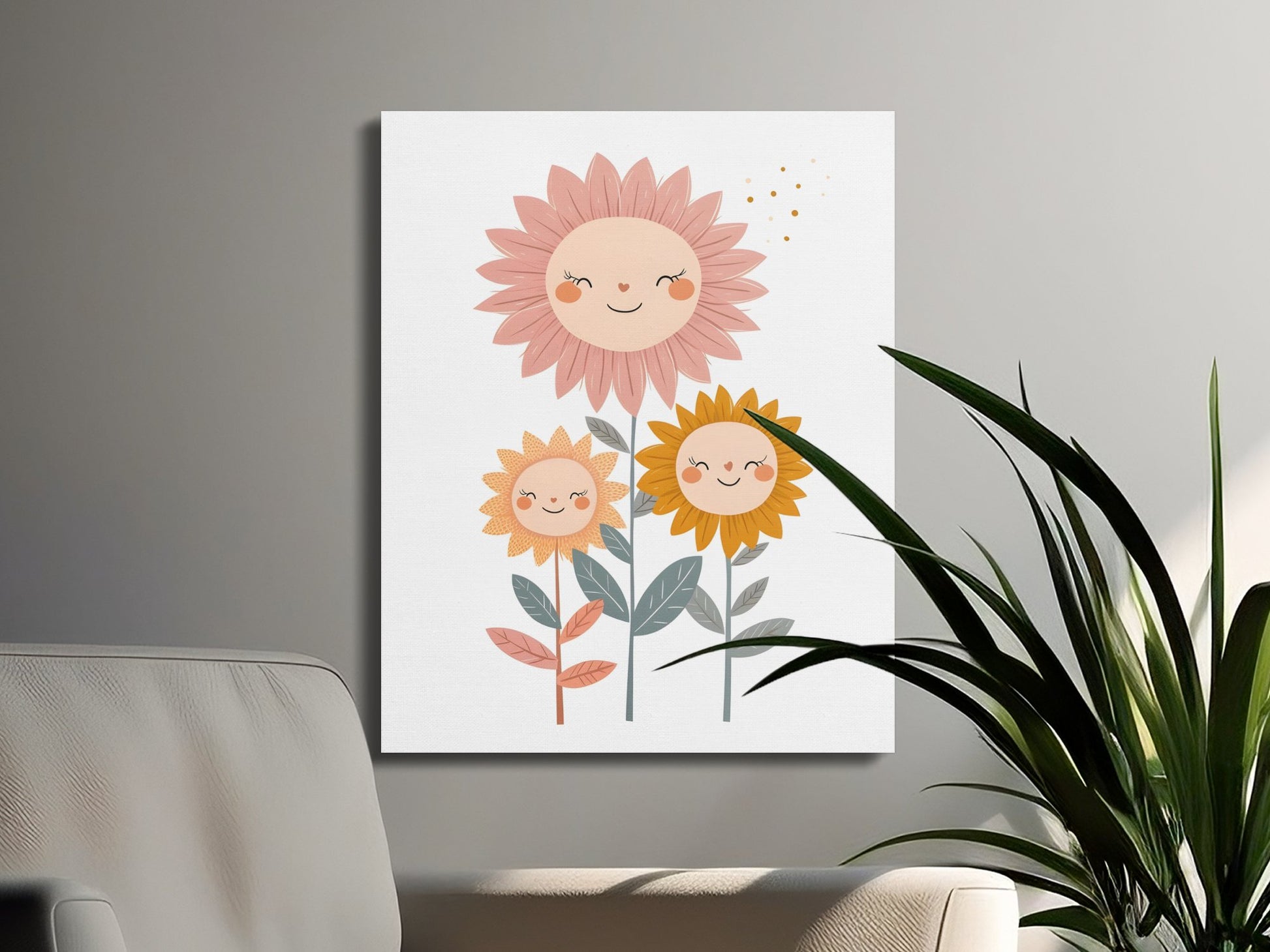 Premium Poster of Friendly Smiling Flowers Nursery Wall Art Canvas Wraps