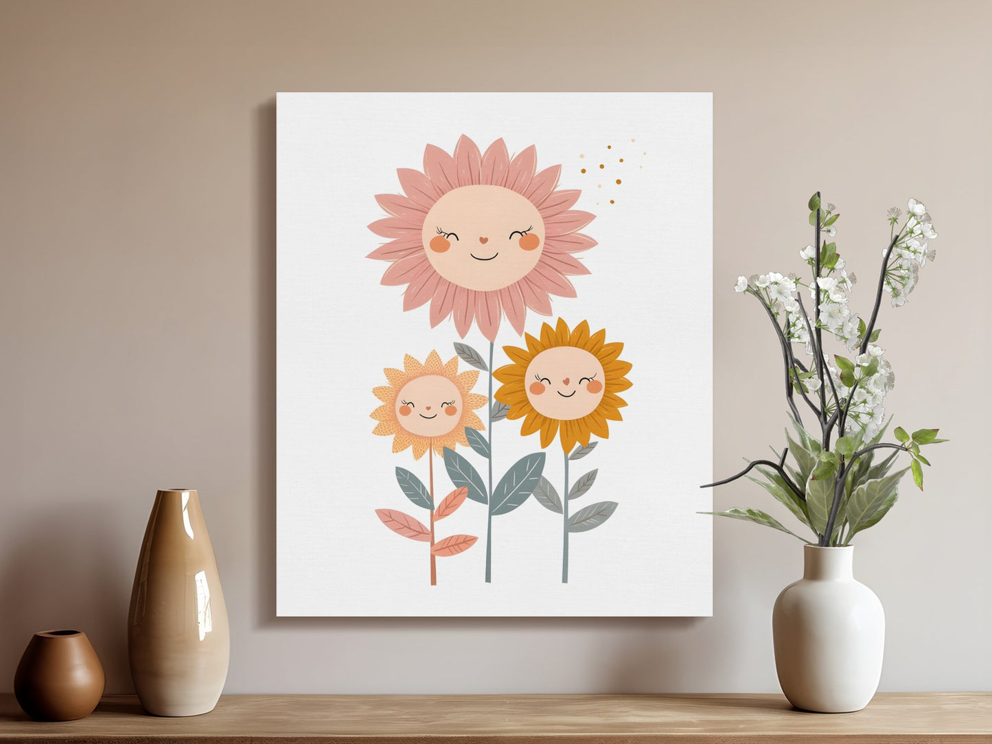 Premium Poster of Friendly Smiling Flowers Nursery Wall Art Canvas Wraps