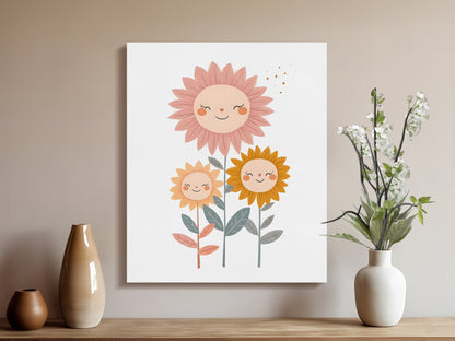Premium Poster of Friendly Smiling Flowers Nursery Wall Art Canvas Wraps