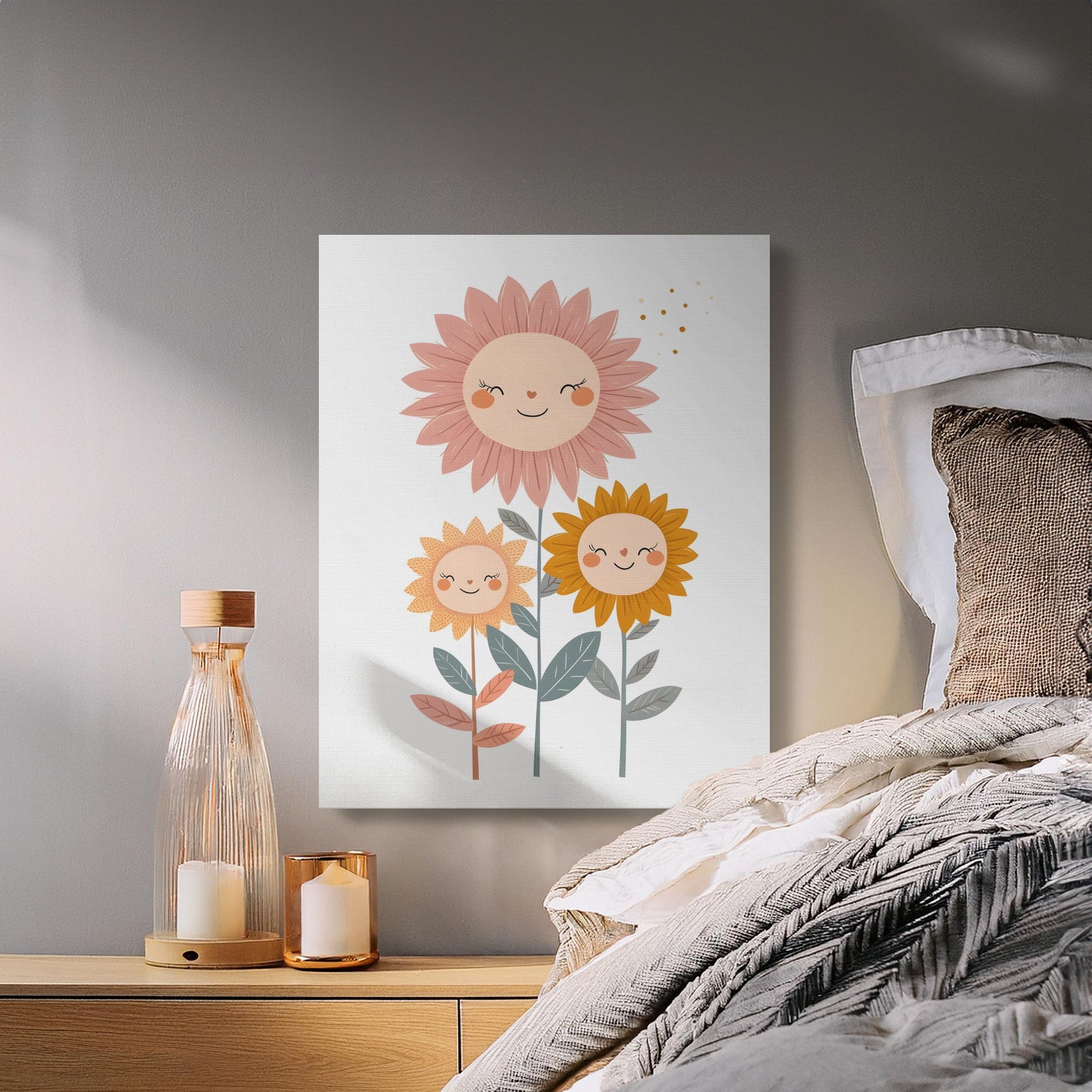 Premium Poster of Friendly Smiling Flowers Nursery Wall Art Canvas Wraps