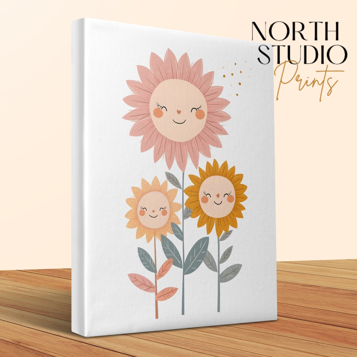 Premium Poster of Friendly Smiling Flowers Nursery Wall Art Canvas Wraps