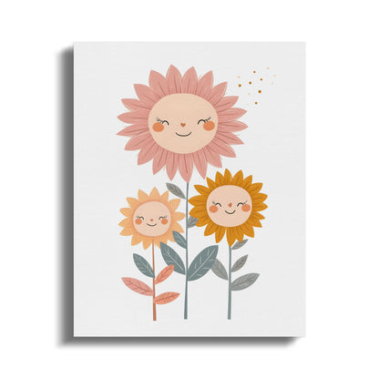 Premium Poster of Friendly Smiling Flowers Nursery Wall Art Canvas Wraps